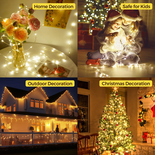 Outdoor string lights 50M, 500LED 8Modes Christmas tree string lights IP67 Weatherproof Sparkling fairy lights for Christmas decoration garden balcony decor room lighting weddings