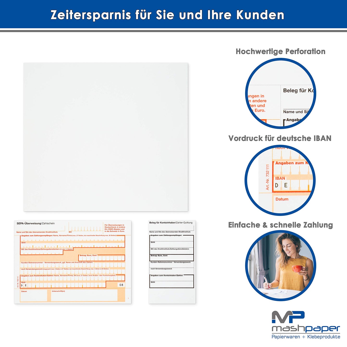 1000 transfer forms SEPA payment slip A4 bottom left 732111 quantity selectable