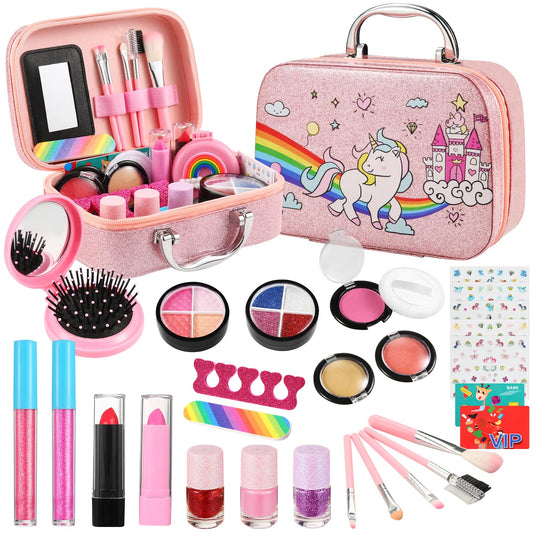 SLEMAKO Kids Makeup Set for Girls, 29PCS Washable Makeup Case for Girls, Halloween Christmas Birthday Gifts for Girls 3 4 5 6 7 8 9 10 Years