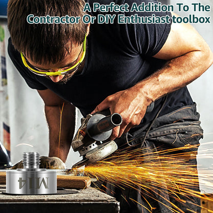 Angle grinder accessory, M14 X-LOCK adapter with M14 locking nut for attaching to M14 thread. Suitable for angle grinder cutting blade diamond bit stainless steel adapter + M14 flange locking nut.