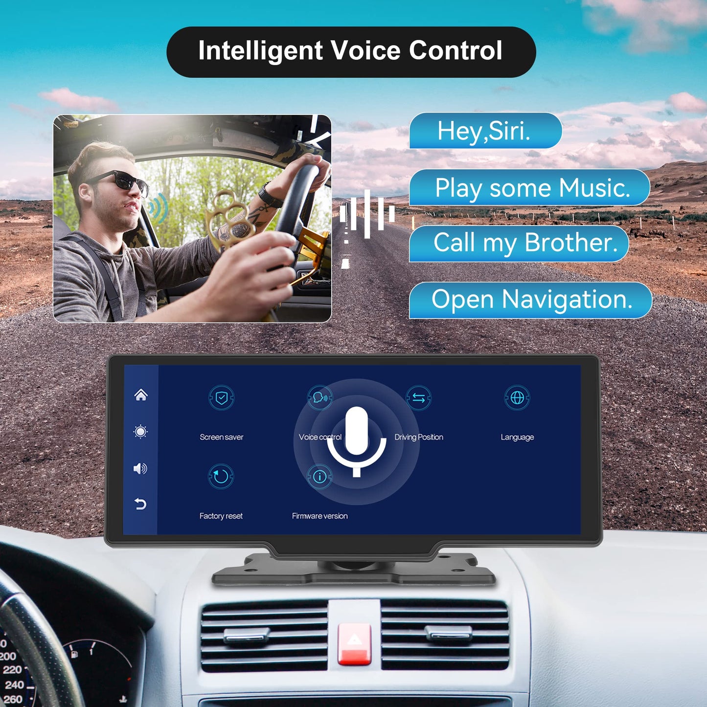 Wireless Apple Carplay Android Auto Portable Car Radio with Rearview Camera 64G TF Card, 10.26-inch Touchscreen Portable Car Radio with Airplay/Android Cast/Dual Bluetooth/FM Transmitter/Voice Control/AUX.