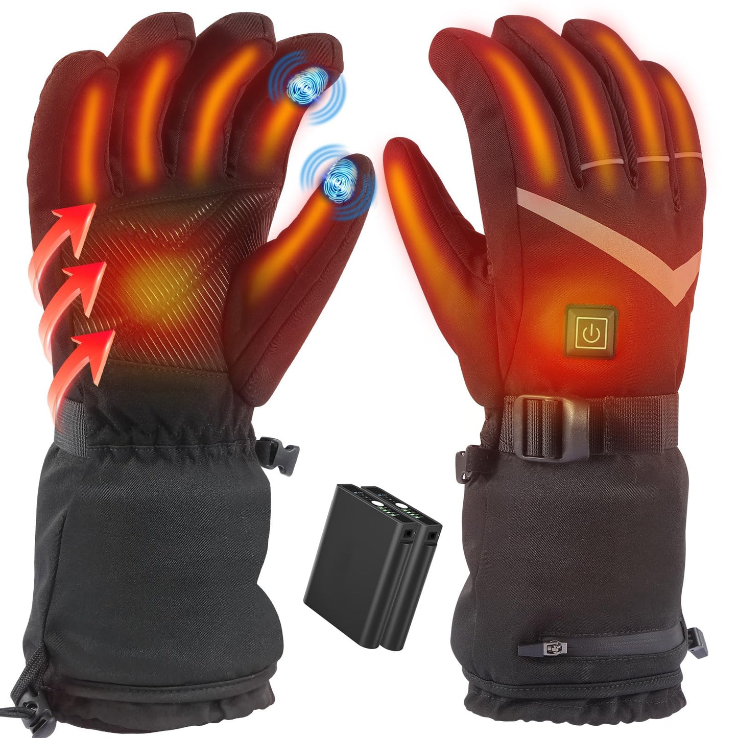 Tantu Heated Gloves for Men and Women, Heated Gloves with 7.4V/2×5000mAh Rechargeable Batteries, 4 Heat Settings Choose Gloves with Heating for Skiing Camping Hiking Motorcycle Gloves