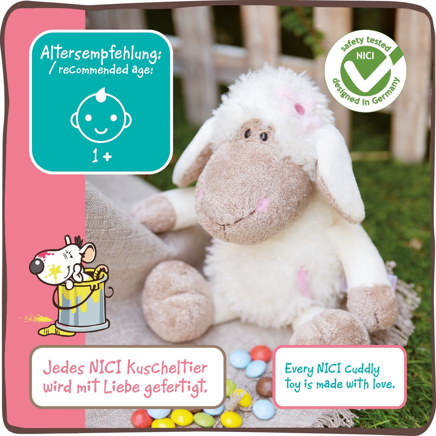 NICI plush toy sheep Jolly pink standing 25 cm I cuddly toy for girls, boys & babies I fluffy stuffed animal for cuddling & playing - 48533