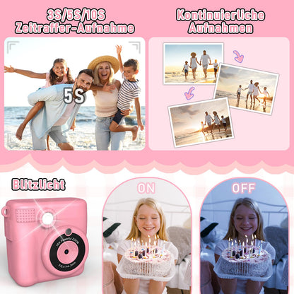 MILFECH Kids Camera Instant Camera, 1080P 2.4 Inch Screen Digital Camera for Kids with 5 rolls of printing paper, 32GB card, camera with 6 colored pens, 2 stickers. Perfect gift for kids (Pink)