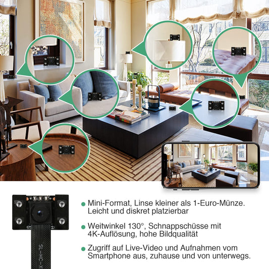 Mini camera with WiFi, 2600mAh battery, 4K Ultra HD, small indoor surveillance camera with app, live WiFi monitoring IP camera for mobile, with motion detector, night vision, battery, alarm zone, MW5 Pro.