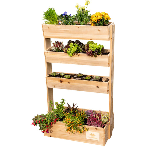 PFLANZENHOLZ® Premium Cedar Plant Stand - Space-saving wooden raised bed for balcony and garden - Plant shelf including fleece and copper design pegs - Dimensions 135x85x45 cm (Type: PT001)