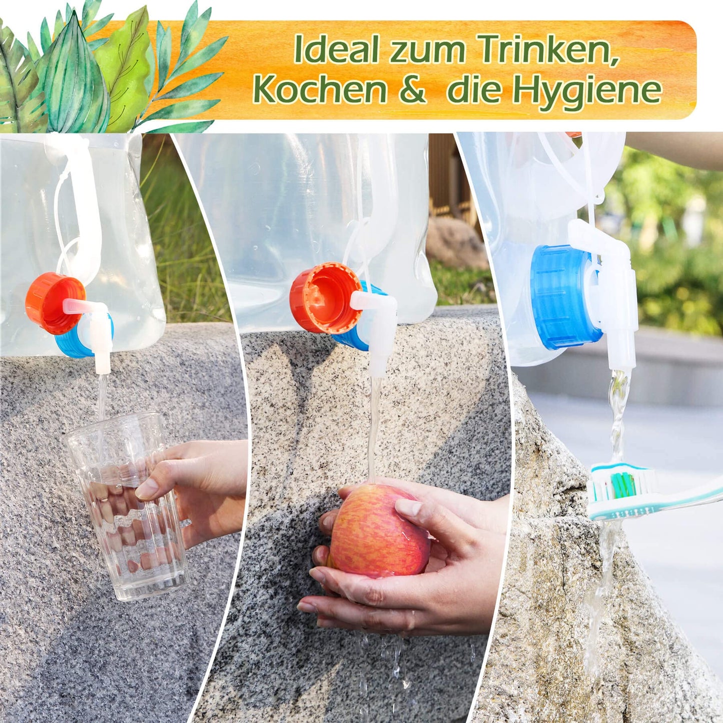 Reinalin collapsible water jug 15L - water tank with tap for camping potable water jug 100% leak-proof - food-safe water canister.