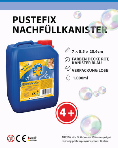 PUSTEFIX Multi-Bubble Trumpet + 2.5L Refill Canister of Bubble Solution I Colorful Bubbles Made in Germany I Bubble Toy for Kids' Birthdays, Weddings I Fun for Kids & Adults