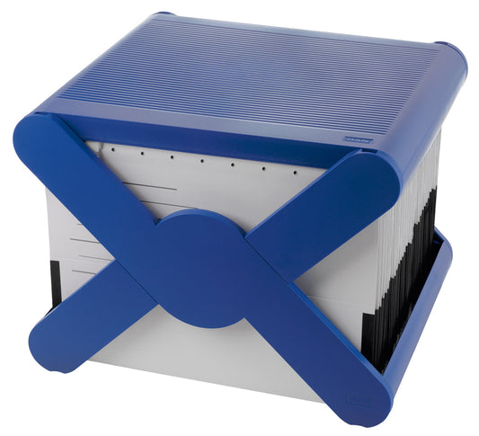 HAN Hanging File Basket X-CROSS TOP With Cover For 35 Hanging Folders, Portable With Handle, For Drawers In Desk/Cabinet, Modern Design, Sturdy And Stackable, 19072-14, Blue.