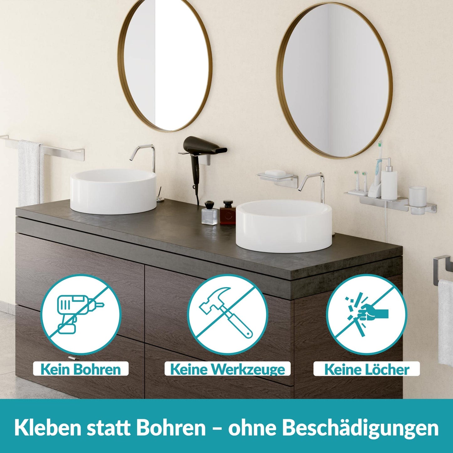 Wall-mounted towel holder without drilling - 45cm - Stainless steel towel bar for the bathroom - Self-adhesive