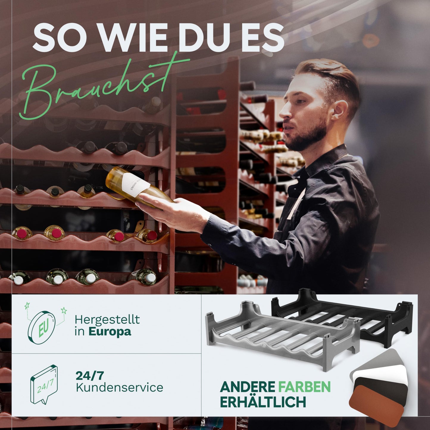 Novaliv Brown, Modular Bottle Rack for 72 Wine Bottles - Stackable, Expandable, Sturdy - Ideal for Wine Storage in Cellar, Hospitality & Home, Drinks Cabinet, Stackable Wine Rack