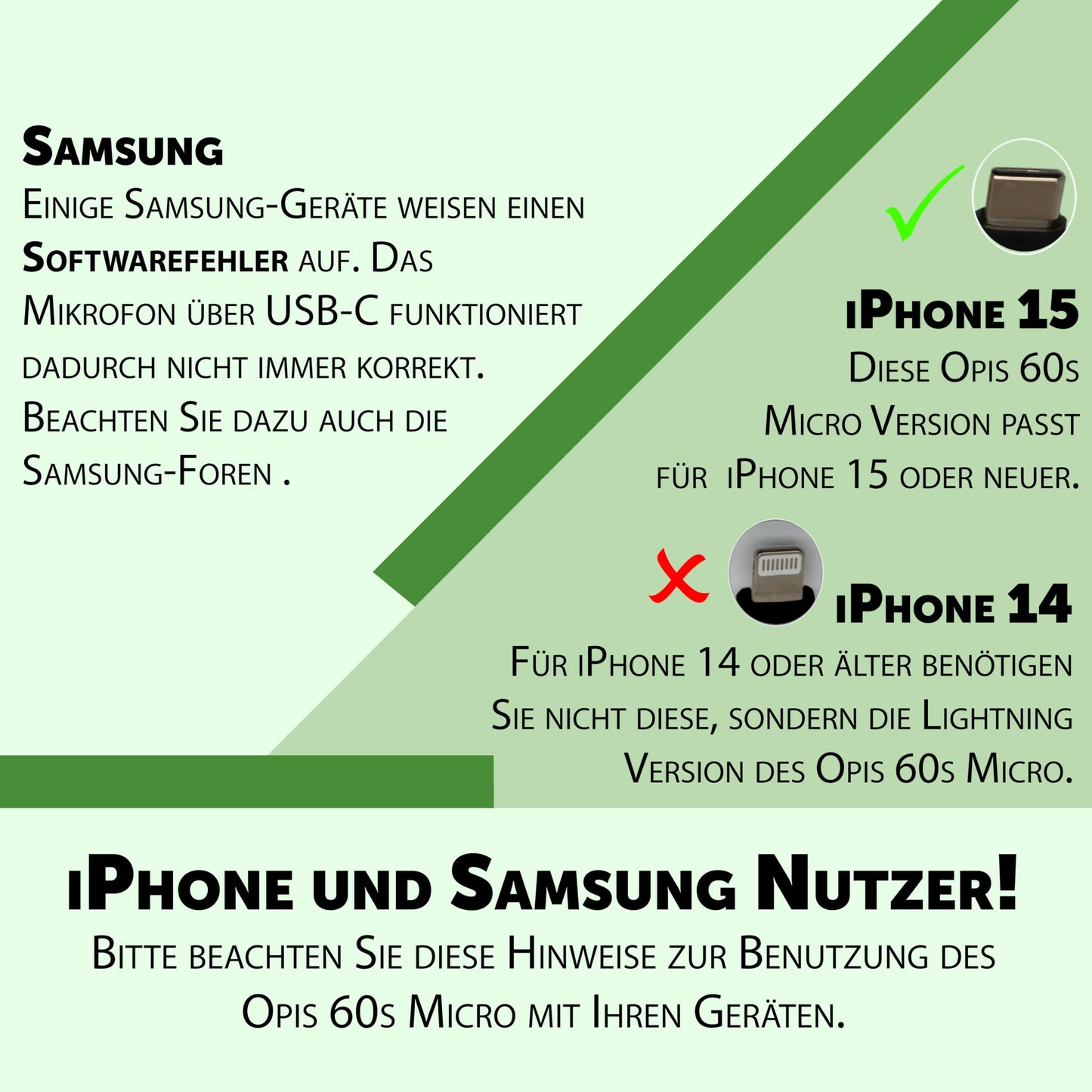 Description 60s Micro: Retro telephone handset for mobile with USB-C adapter as retro headset for Android Smartphone and for iPhone 15 and newer in Green.