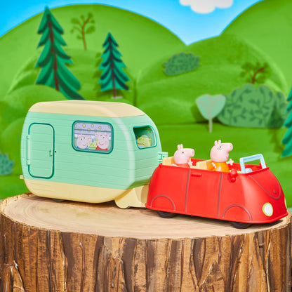 Peppa Pig Peppa's camper van playset, car toy with accessories and 3 figures, trailer toy for camping adventures, for children ages 3 and up