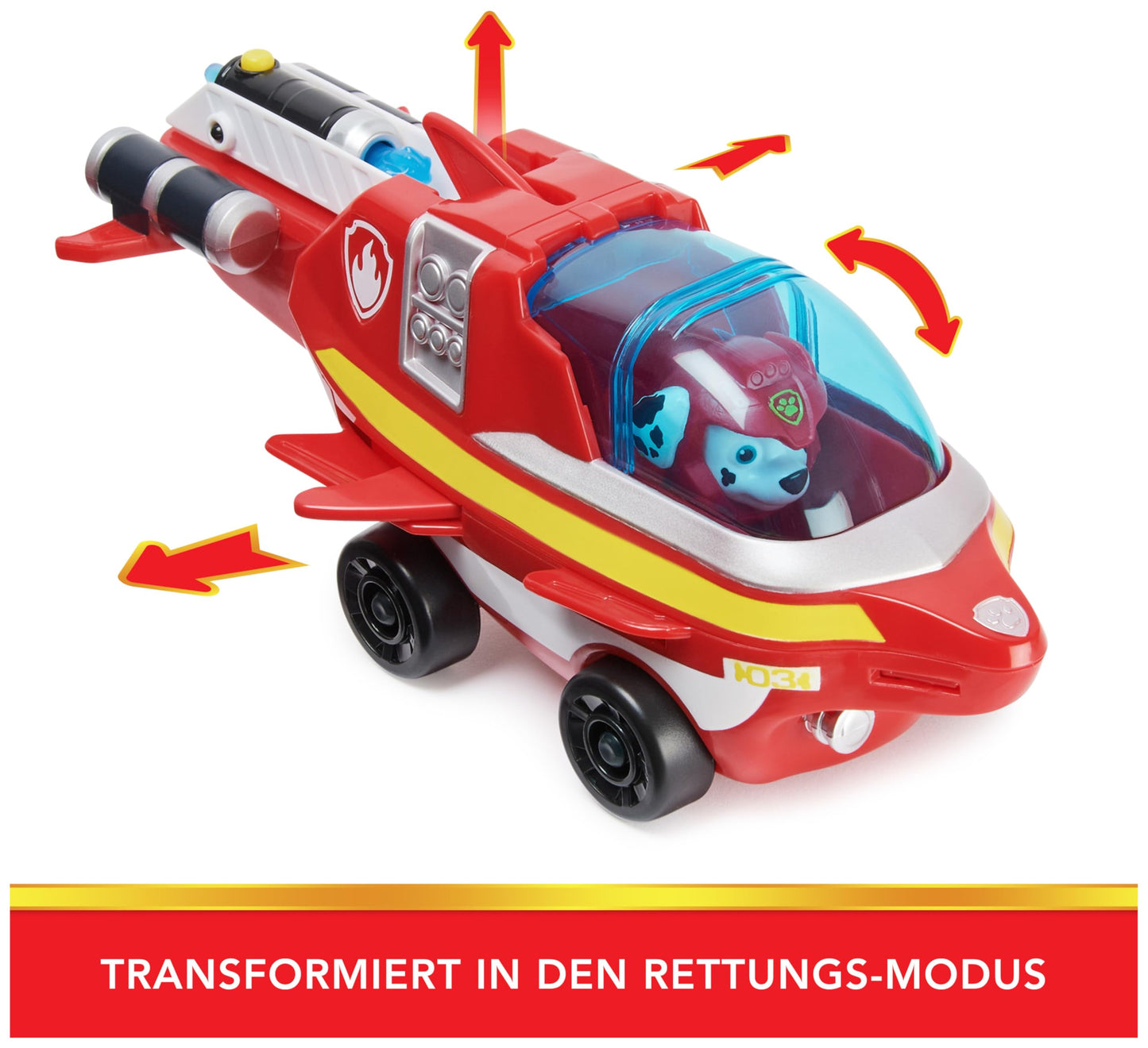 PAW Patrol, Aqua Pups - Base vehicle toy car in dolphin design with Marshall puppy figure, suitable for children aged 3 and up.