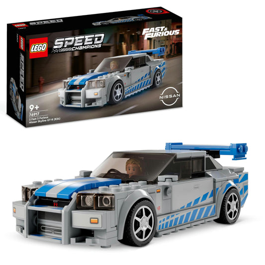 LEGO Speed Champions 2 Fast 2 Furious Nissan Skyline GT-R (R34) Racing Car Building Toy, 2023 Model Car Kit with Brian O'Conner Figure 76917
