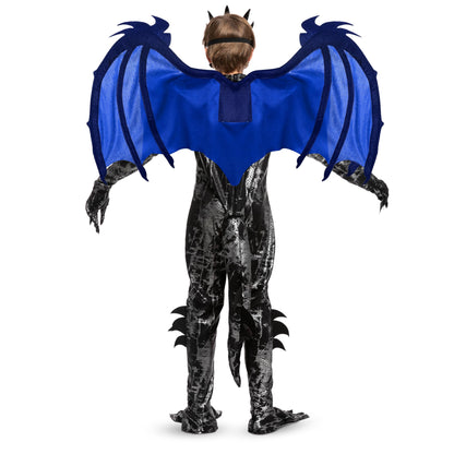 Spooktacular Creations Kids Boys Black and Blue Dragon Costume, Dragon Wings and Mask, Halloween Suit Dragon Outfit for Boys for Halloween Parties, Cosplay-L