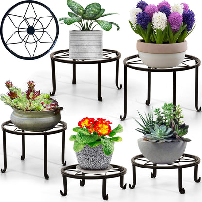 Santentre 5 Pack Plant Stand, Heavy Duty Plant Shelf, Black Metal Flower Stand Indoor Outdoor, Rustproof Iron Plant Stand Flower Bench for Indoor Multiple Plant Display Decor.