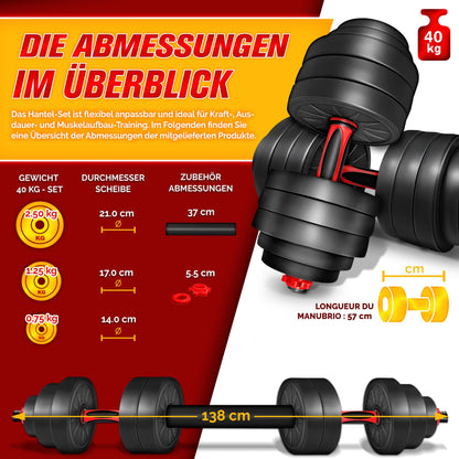 RE:SPORT 2 in 1 Dumbbells Set 15-30kg | Adjustable dumbbell set | Short dumbbell & Long dumbbell | Star locks & Connecting rod (40 kg)