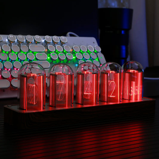 ClocTeck LED Nixie Clock, Digital Nixie Tube Clock, Nixie Tube Clock, Syncs with WiFi, Alarm and 12/24-hour display, no assembly required - A retro gift for friends.