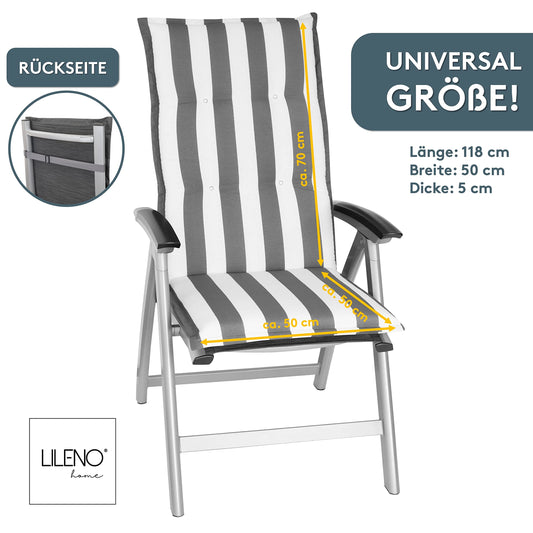 LILENO HOME garden chair cushions in block stripes gray - Set of 1 high-back chairs - Comfortable cushions for garden furniture - Seat cushions for garden chairs and folding chairs.