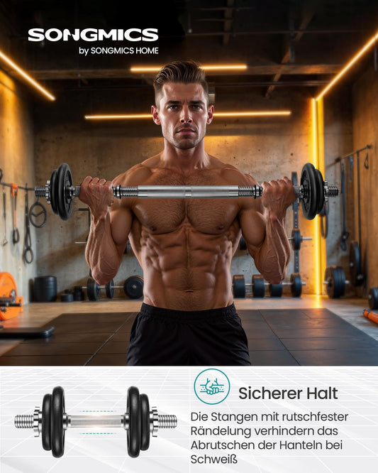 SONGMICS 2-in-1 Dumbbells, 2 x 10 kg dumbbell set made of cast iron, adjustable, dumbbell set with connecting rod, workout, weightlifting for home, gym, ink black SYL20LBKV1
