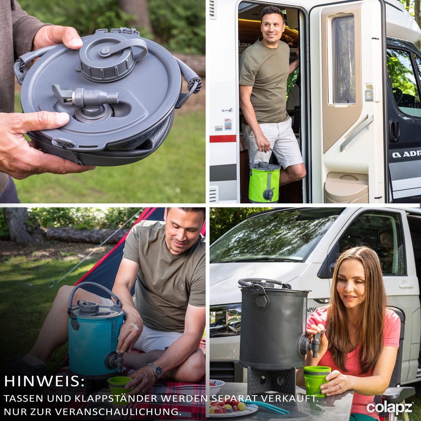 Colapz 2-in-1 Foldable Water Container with Tap - BPA-free drinking water tank & foldable bucket for camping, vanlife, offgrid, festivals & outdoor adventures - Grey