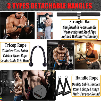 Taeku Cable Pulley Fitness, Upgraded Weight Cable System for LAT Pull Down Biceps Curl Triceps Arm Training Weight Plate System Accessories for DIY Gym (3 Cables + 3 Handles)