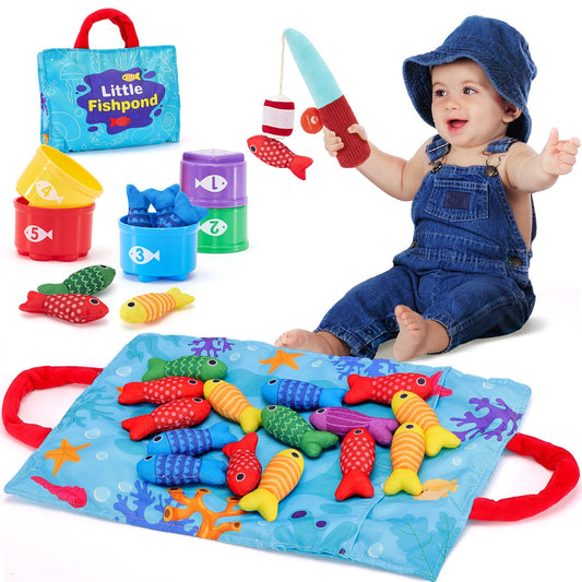 hahaland Baby toys for 1-2 year olds, fishing game for children 6-12 months, educational games, motor skills toys, Montessori toys, fish catching game - small gifts