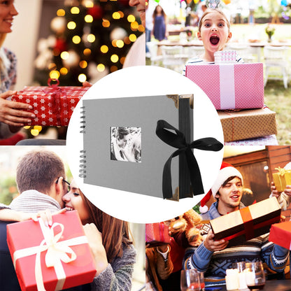 Photo album for self-design, scrapbook with 80 black pages for pasting photos, DIY gift scrapbooking set for baby family anniversary birthday valentine's day wedding with protective cones gray.