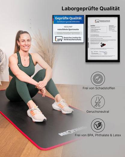 NEOLYMP extra thick and non-slip fitness mat with fitness E-book and carrying strap - Pilates mat, yoga mat, exercise mat, gymnastics mat, workout mat.