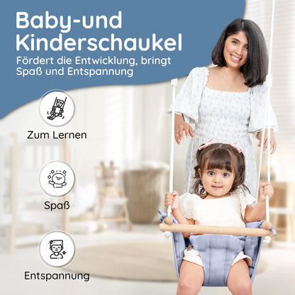 AMAZING Baby and Toddler Swing | Adjustable baby swing. Complete set with hanging kit for indoor and outdoor use | 3-in-1 solution for babies and children from 7 months to 3 years - Blue