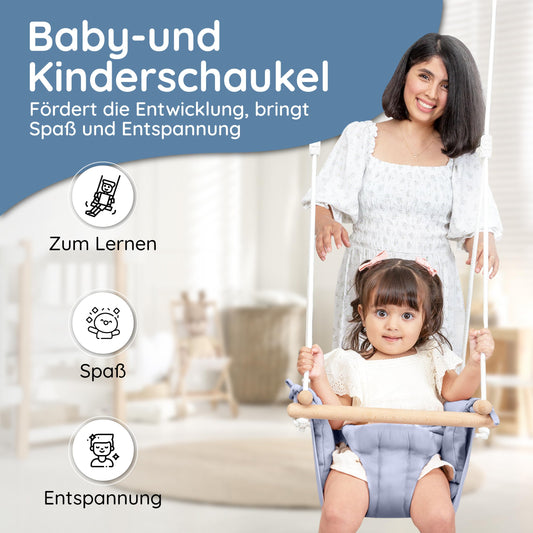 AMAZING Baby and Toddler Swing | Adjustable baby swing. Complete set with hanging kit for indoor and outdoor use | 3-in-1 solution for babies and children from 7 months to 3 years - Blue