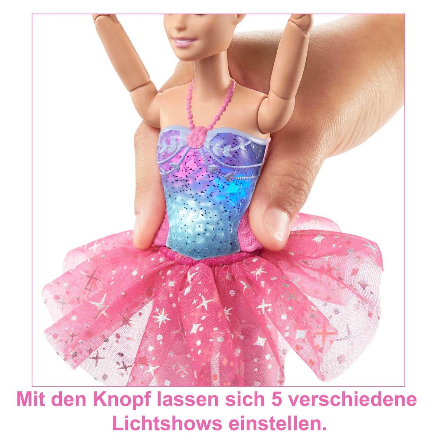 Barbie Dreamtopia Magic Light Ballerina Doll, with pink tutu and blonde hair, 5 light and sound effects, posable Barbie, for ages 3 and up, HLC25