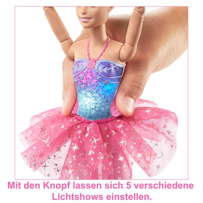 Barbie Dreamtopia Magic Light Ballerina Doll, with pink tutu and blonde hair, 5 light and sound effects, posable Barbie, for ages 3 and up, HLC25