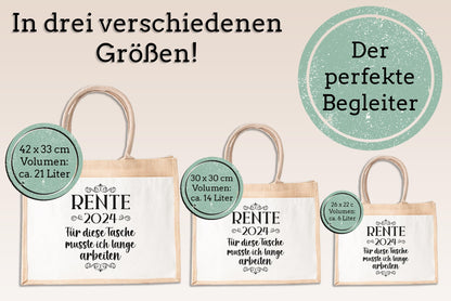 LOVEly - Sustainable jute bag - Retirement 2024 - Bag - for retirement - Gift packaging - Pension - Man - Woman - Funny (M (30x30x19 cm))