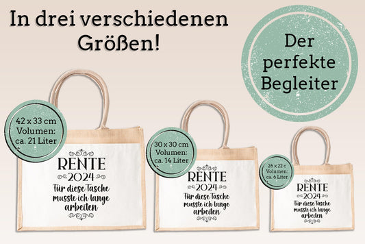 LOVEly - Sustainable jute bag - Retirement 2024 - Bag - for retirement - Gift packaging - Pension - Man - Woman - Funny (M (30x30x19 cm))