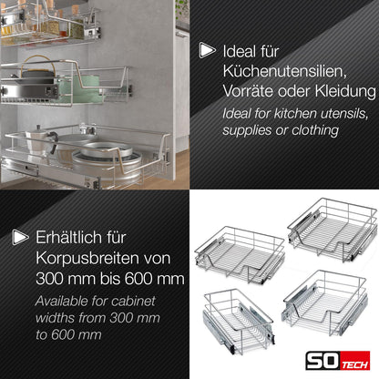 SOTECH 50 cm telescopic drawer SoftClose full extension ball bearing slide 20 kg load capacity polished chrome kitchen drawer cabinet pull-out