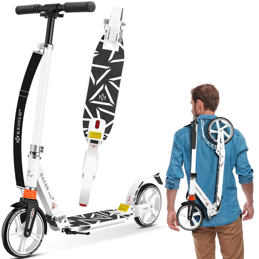 KESSER® City Roller Scooter 205mm wheels PU Big Wheel - Pro-S kick scooter with double suspension, foldable and adjustable height city roller scooter, kickscooter for adults and kids, White