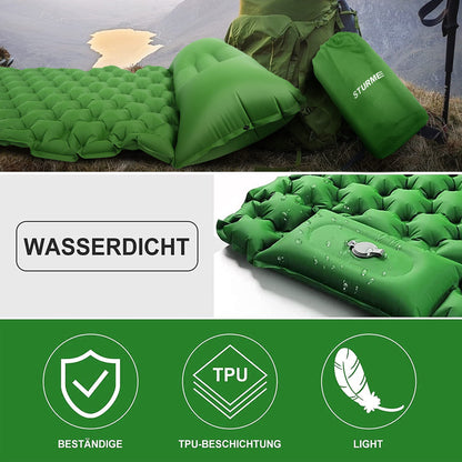 STURME Camping Mat Self Inflating Sleeping Pad with Foot Pump, Outdoor Inflatable Air Mattress Ultralight Sleeping Pad, Durable Mattress, Foldable Sleeping Mat with Pillow for Hiking, Outdoor - Green