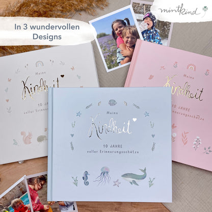 mintkind® "My Childhood" Memory Album Whale Design I Your First 10 Years I Photo Album Children's Gifts for Birth Baby Book for Entries | Children's Diary Album Memory Book Gift Child
