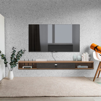 Pmnianhua Floating TV Stand, Wall Mounted TV Cabinet, Floating Shelves with Door, Modern Entertainment Media Console, Large Storage Space, TV Bench for Living Room and Office (120 cm, Dark Brown)