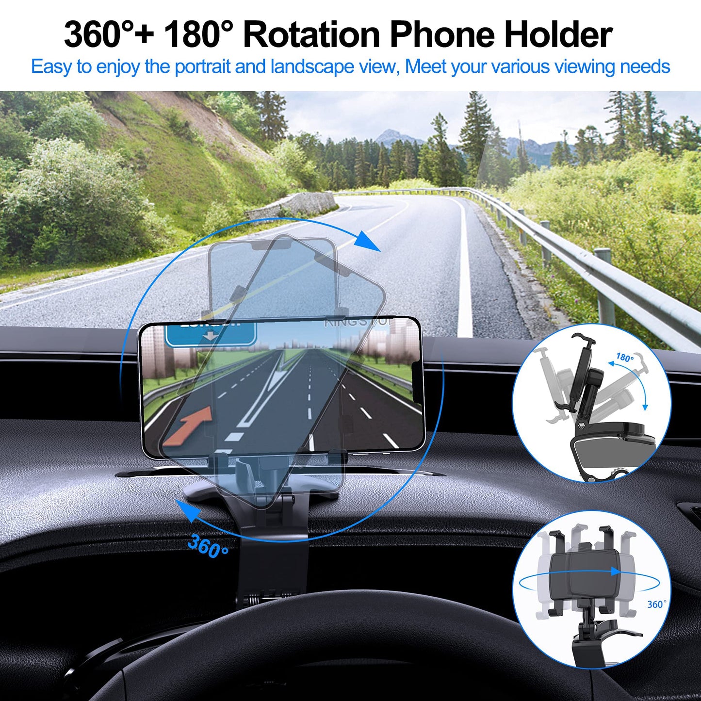 GESMATEK Car Phone Mount, 360-degree adjustable car phone holder for 4 to 7 inch smartphones, black.