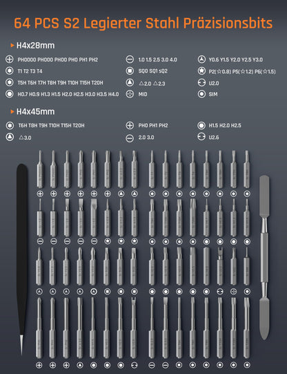 Mini electric screwdriver set, 70 in 1 battery screwdriver with 64 S2 magnetic steel bits, 5 torque settings, precision screwdriver kit suitable for repair for phone, laptop, camera, watches.