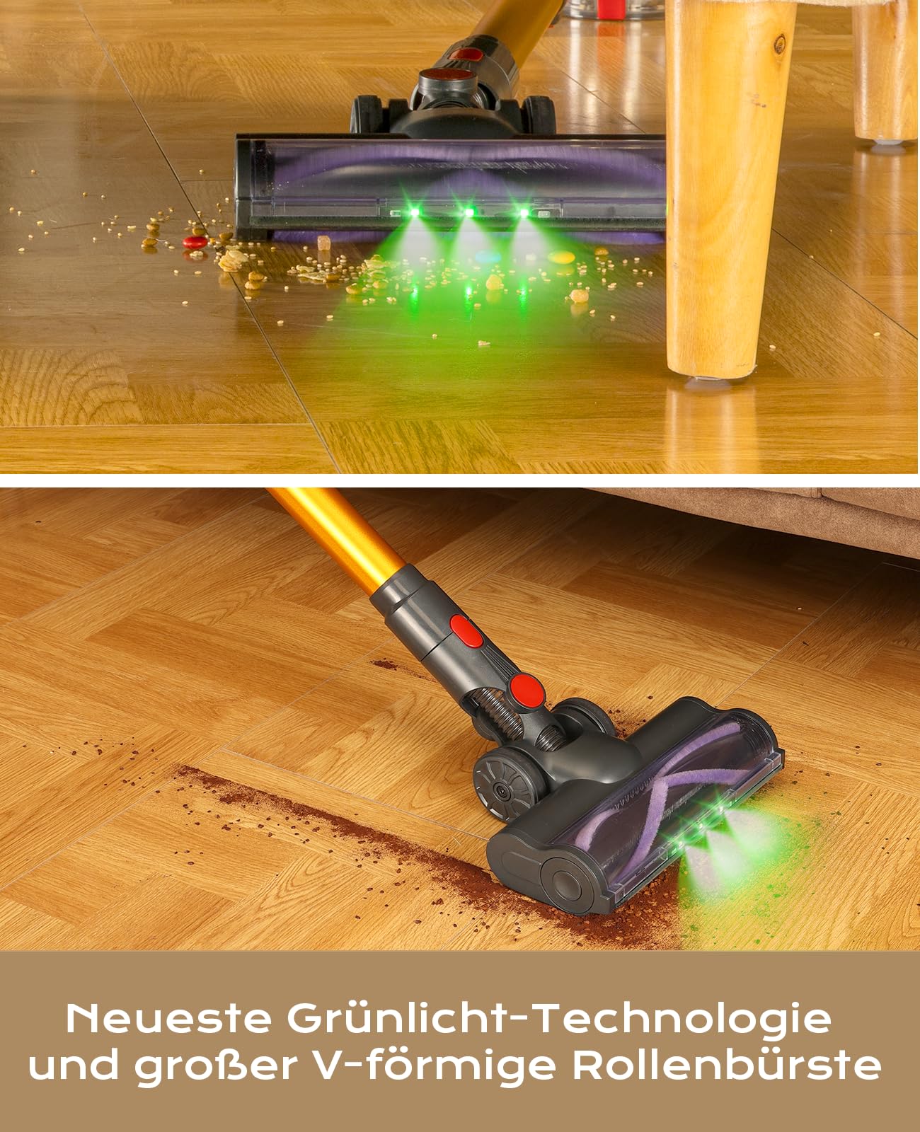 VACTechPro V15 Cordless Battery Vacuum, 35KPa Wireless Vacuum with Removable Battery, up to 35min Runtime, 6 in 1 Battery Vacuum for Hardwood Floors Carpet & Gold