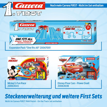 Carrera 369-3033 FIRST PAW PATROL On the Track 2.4m Race Track Set | 2 remote-controlled vehicles featuring Chase and Marshall | includes hand controller & track pieces | toy for kids 3+ years old