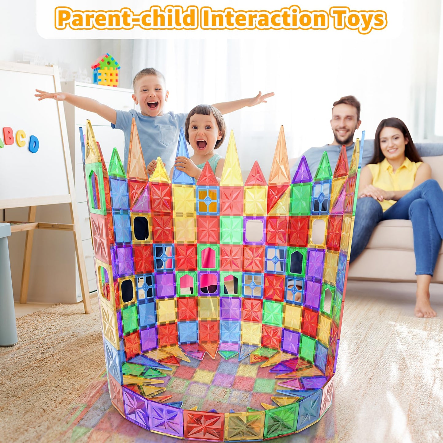 Perbabe Magnetic Building Blocks, 61 pieces magnetic blocks for kids with strong magnets. 3D educational STEM Montessori toy with cars. Perfect gift for 3-7 year olds.
