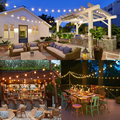 GHUSTAR Solar String Lights Outdoor Bulbs - 15M Outdoor Solar String Lights Weatherproof with 25+2 G40 LED IP65 Waterproof 4 Modes Outdoor Solar String Lights for Balcony Garden Wedding Decor Camping
