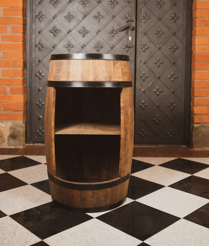 CREATIVE COOPER  Wood Barrel Home Bar - Retro Style Wine Cabinet - Wine Barrel Bar - Wooden Wine Rack - Wooden Bar 80cm high - Elegant Furniture, Living Room Decor - Barrel Bar High Table and Bottle Stand (Wenge)