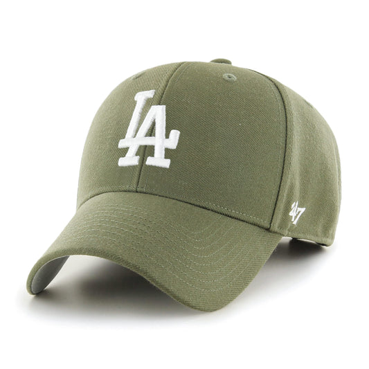 47 MLB Los Angeles Dodgers MVP Unisex Baseball Cap, Adjustable, High-Quality Design, White Logo, Sandalwood Green.