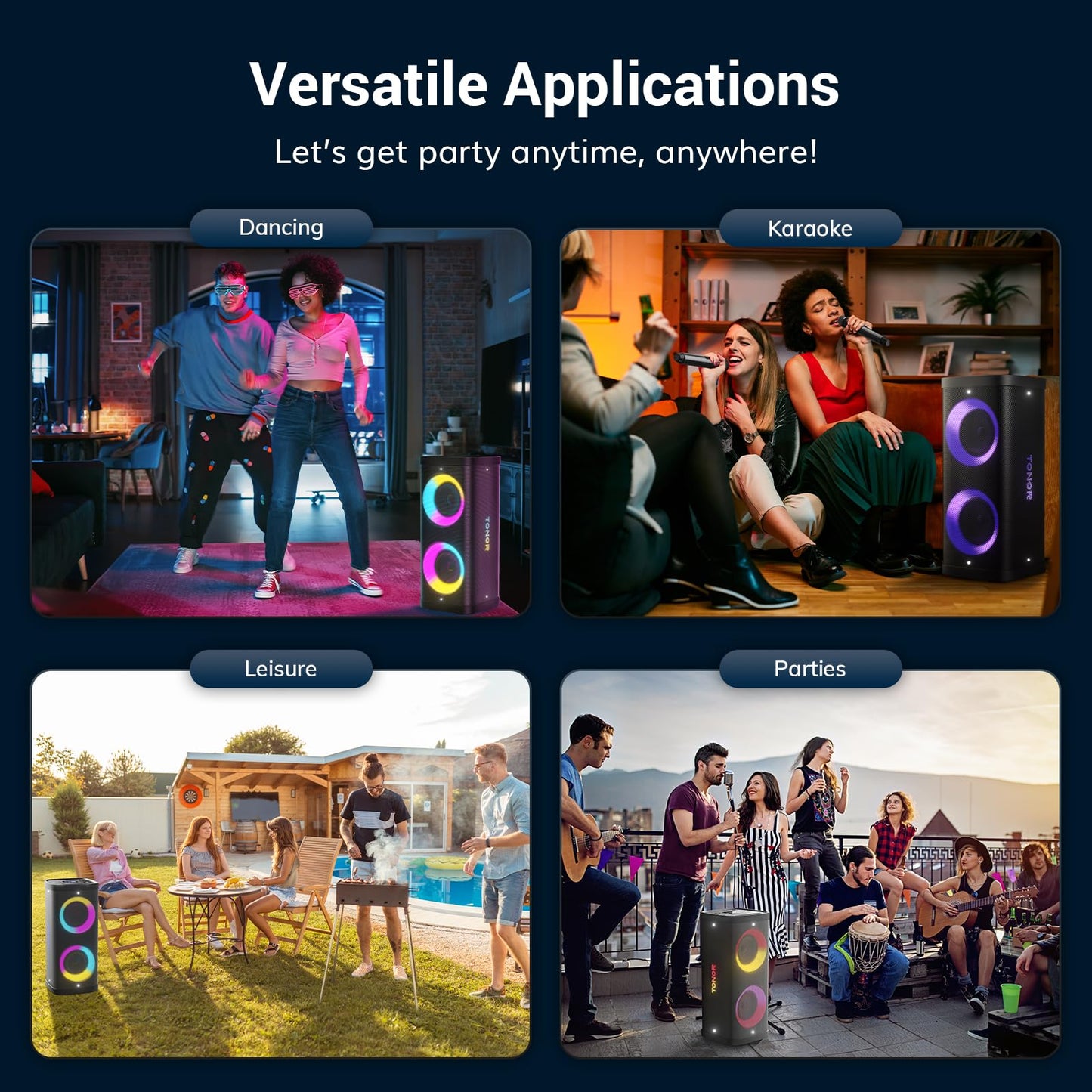 Karaoke machine with 2 wireless microphones for adults and kids, TONOR Bluetooth PA speaker system with LED lights, rechargeable battery, great for home and outdoor karaoke parties K61